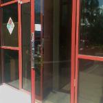 Keypad lock installed on an aluminum storefront door
